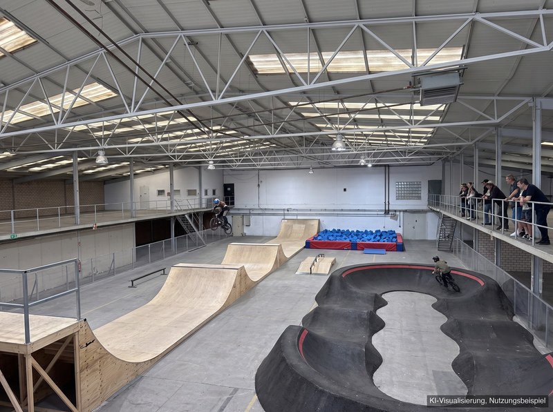 BMX-Halle für Freestyle: KI-Visualisierung, Konzept.