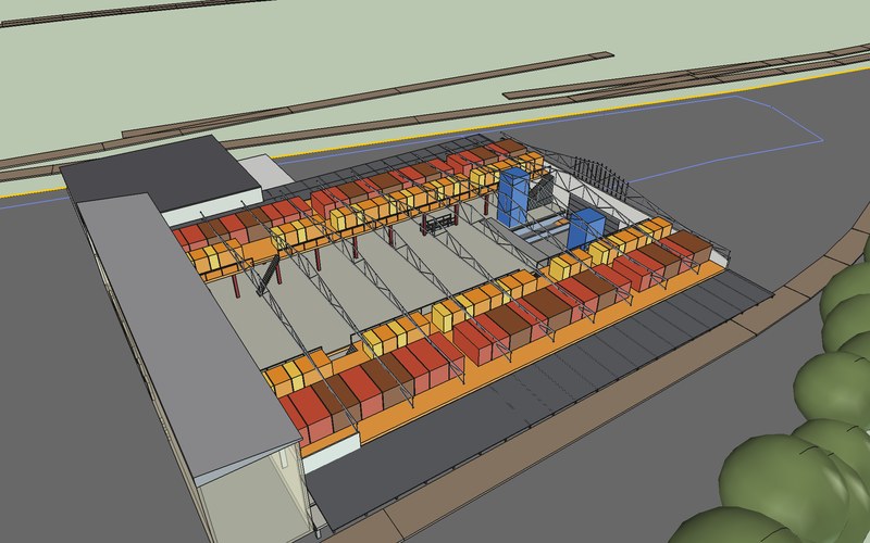 Self-Storage auf Emporen und im Keller: Visualisierung aus dem 3D-Modell, Konzept.